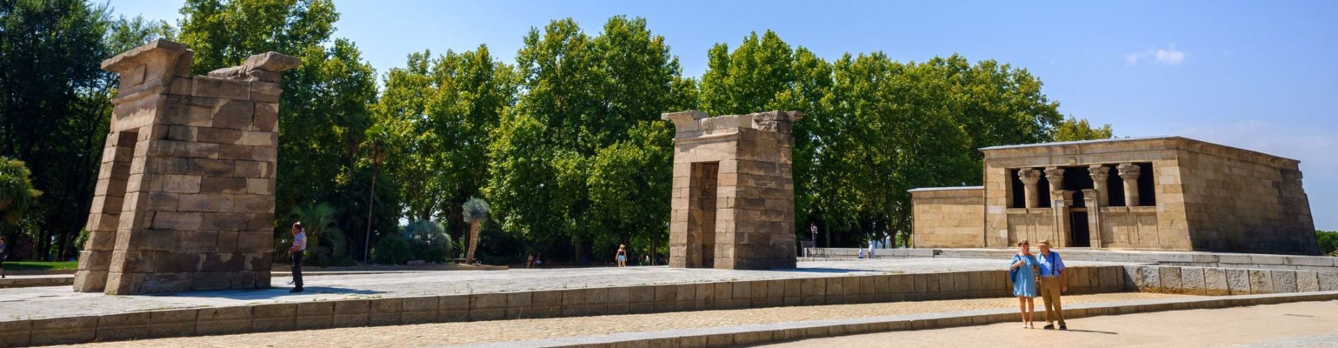 Madrid, Spain- August 25, 2019: Temple of Debod, Egyptian gift to Spain, visited by tourists free of charge throughout the year.